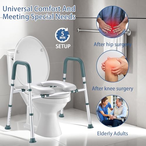 Raised Toilet Seat with Handles, FSA HSA Eligible Toilet Seat Riser for Seniors with Adjustable Height & Width, 400lb Padded Elevated Toilet Seat for Elderly, Handicap and Disabled, Fit Any Toilet