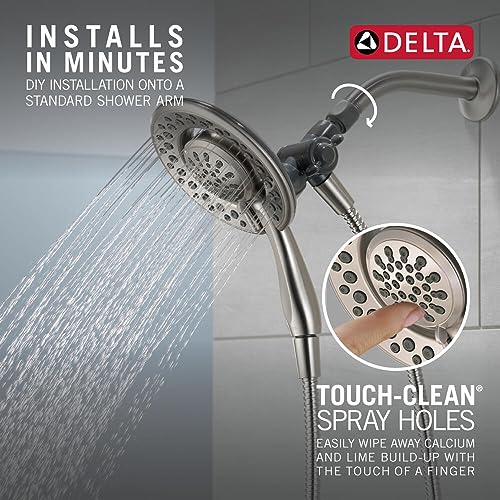 Delta 4-Setting In2ition 2-in-1 Dual Shower Head with HandHeld Spray, Brushed Nickel Detachable Shower Head with Hose, Showerhead, 1.75 GPM Flow Rate, SpotShield Nickel 75486CSN - color: Spotshield Brushed Nickel