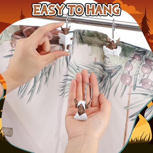 Roowest 12 Pcs Adult Highland Cow Shower Curtain Hooks Western Shower Curtain Hooks Stainless Steel Rust Resistant Rings Hangers for Winter Farmhouse Rustic Bathroom Decor - style: Adult Highland Cow