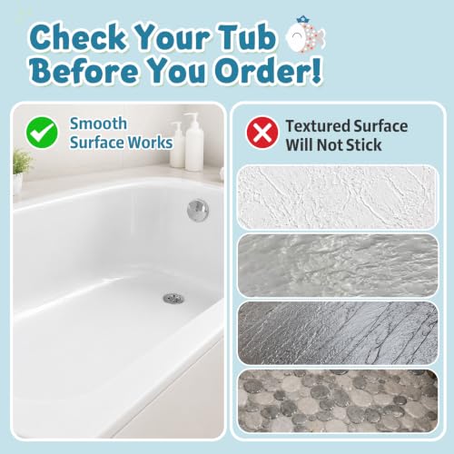 Baby Bath Mat for Tub Non Slip Kids, BPA Free Extra Long Bathtub Mat 40x16 with Drain Holes and 200 Suction Cups, Non Toxic Machine Washable Toddler Bath Mat, Eco-Friendly Certified - color: Ltblue 2fish Joy