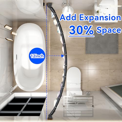 Black Curved Shower Curtain Rod Round Shower Rod Adjustable 33-78 In Stainless Steel Rustproof Bowed Shower Curtain Rods for Bathroom Bathtub Stall Rounded Curved Shower Rod Bar Need to Drill