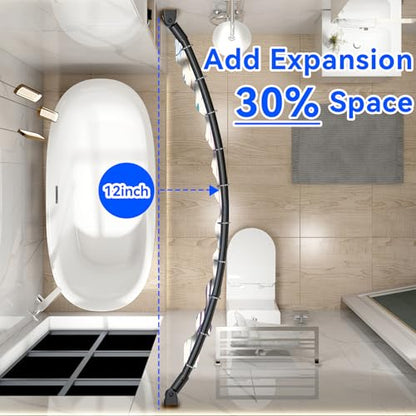 Black Curved Shower Curtain Rod Round Shower Rod Adjustable 33-78 In Stainless Steel Rustproof Bowed Shower Curtain Rods for Bathroom Bathtub Stall Rounded Curved Shower Rod Bar Need to Drill