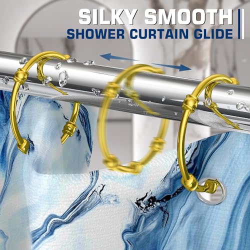 Gold Shower Curtain Rings, 12 Pcs Rust Proof Metal Curtain Hooks, Oval Snap Shower Rings for Curtain, Glide Smoothly for Bathroom Shower Rod, Zinc Alloy - color: Golden