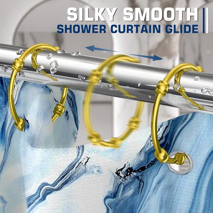 Gold Shower Curtain Rings, 12 Pcs Rust Proof Metal Curtain Hooks, Oval Snap Shower Rings for Curtain, Glide Smoothly for Bathroom Shower Rod, Zinc Alloy - color: Golden
