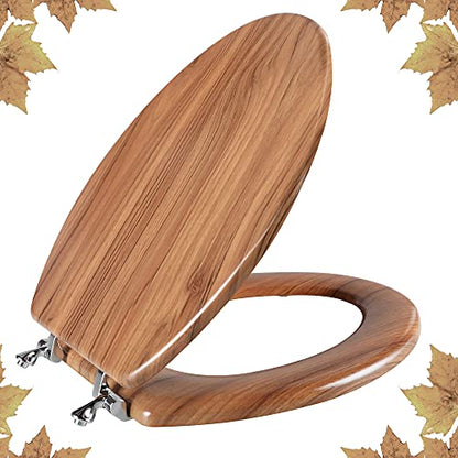 Elongated Toilet Seat Molded Wood Toilet Seat with Zinc Alloy Hinges, Easy to Install also Easy to Clean, Anti-pinch Wooden Toilet Seat by Angol Shiold (Elongated, Natural) - color: Natural, size: Zinc Alloy Hinge