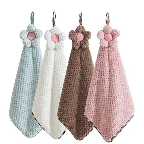 Ivymei 4Pack Microfiber Hand Towels, Kitchen Hand Towels with Loop,Bathroom Hanging,Quick Dry Absorbent Microfiber Cleaning Cloths - color: 4 Color