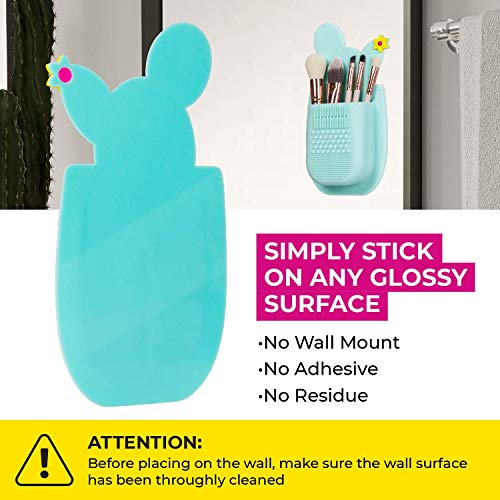 Lindo SiliPocket Silicone Makeup Brush Holder - Toothbrush Holder, Included Brush Cleaning Pad, Extra Strong Self-Adhesive Sticks Easy to Mirrors (Blue) - color: Blue