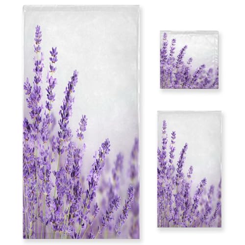 ALAZA Bunch of Lavender Flowers Bath Towel Set Luxury Decorative Set of 3, 1 Bath Towel 1 Hand Towel 1 Washcloth Soft Multipurpose for for Bathroom Hotel Gym Yoga Spa - color: Multi04