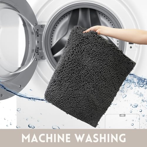Bathroom Rug Sets 2 Piece, Extra Thick and Absorbent, Non-Slip, Machine Washable, Dry Quckily, Soft Cozy Plush, Used Under Shower Bathtub and Sink, Dark Grey - color: Dark Grey, size: 20 x 32 inch + 20 x 20 inch (U-Shape)
