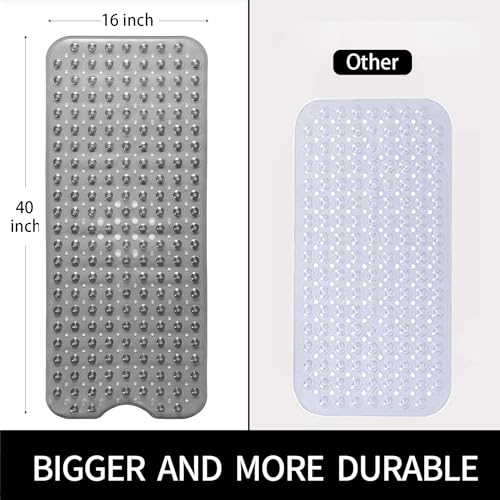 Bathtub and Shower Mats, Extra Long Non-Slip Bath Mat 39 x 16 Inch, Machine Washable Bath Tub Mat with Suction Cups & Drain Holes for Bathroom, Clear Grey - color: Clear Grey, size: 40" x 16" (Rectangular)
