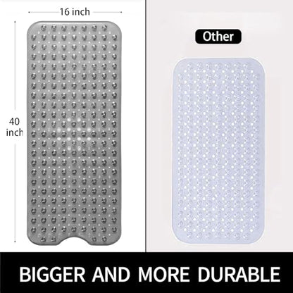 Bathtub and Shower Mats, Extra Long Non-Slip Bath Mat 39 x 16 Inch, Machine Washable Bath Tub Mat with Suction Cups & Drain Holes for Bathroom, Clear Grey - color: Clear Grey, size: 40" x 16" (Rectangular)