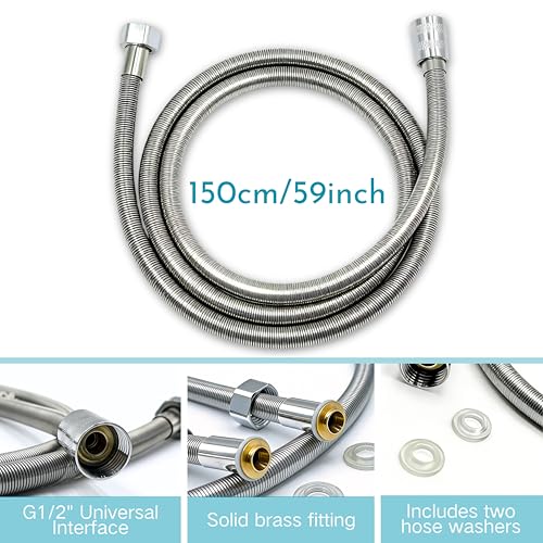 Shower Hose, 59Inch /150cm Shower Head Hose Replacement Showerhose Extra Long Stainless Steel Flexible and Durable High-Pressure Bathroom Accessory, 1 PCS