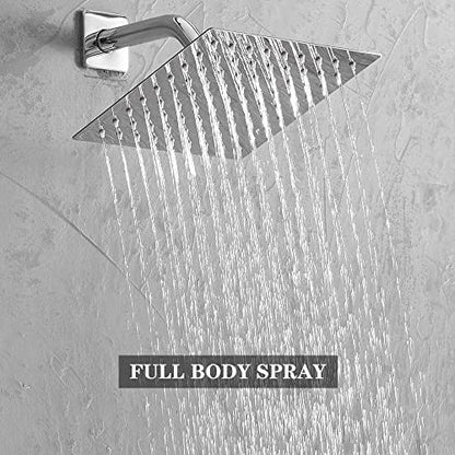 Shower System Polished Chrome Bathroom Rainfall Shower Faucet Set Complete Wall Mounted 8 Inch Shower Head and Handle Set with Rough-in Valve Body and Trim Kit - color: Polished Chrome, size: 8 Inch