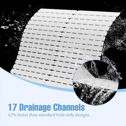 Shower Mat Non-Slip Bath Mat for Tub and Shower Stall,200+ Suction Cups with Drain Holes, Quick Dry Machine Washable, Extra Grip for Stand Up Showers, Bathroom Essentials 24x24 Inch (White) - color: White