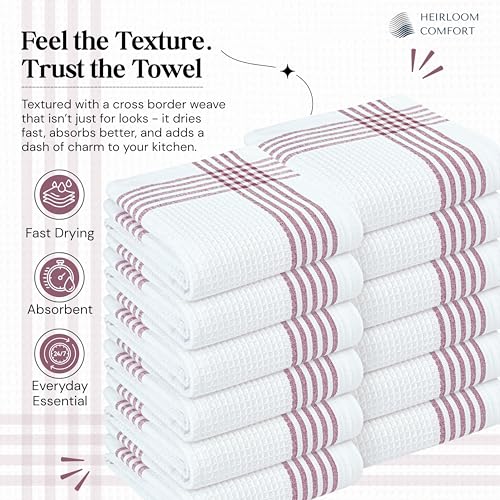 Burgundy and White Waffle Kitchen Towels 5 Pack, 100% Cotton, 16x26 Inch, Absorbent, Quick Dry, Durable Dishcloths for Wiping, Cleaning, Machine Washable, Kitchen, and Cooking Use - color: Burgundy Wine, White, style: 5 Pack