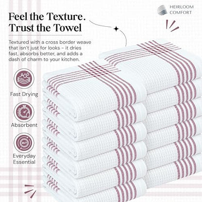 Burgundy and White Waffle Kitchen Towels 5 Pack, 100% Cotton, 16x26 Inch, Absorbent, Quick Dry, Durable Dishcloths for Wiping, Cleaning, Machine Washable, Kitchen, and Cooking Use - color: Burgundy Wine, White, style: 5 Pack