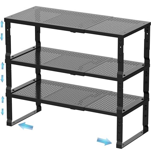 Expandable Spice Rack & Kitchen Cabinet Organizer - Stackable, Adjustable Shelves for Cabinets, Countertops, Cupboards & Pantries(3 Packs/Large/Black) - color: 3 Packs/Black, size: Large:10"D x 16.5"W x 6.2"H