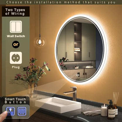 Round Mirror Bathroom LED Lighted Mirror, Illuminated Dimmable Anti-Fog Wall-Mounted Makeup Vanity Mirror with Lights (39.5" L x 39.5" W) - size: 39.5"L x 39.5"W