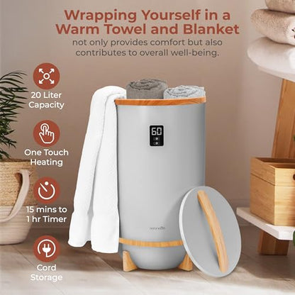 SereneLife Towel Warmers Bucket, with Customized Fragrance for Spa and Bathroom, Luxury Towel Heater Gifts for Him & Her, Auto Shut off, Fits 2 large Towels, Blankets, Bathrobes, PJ's (Grey) - color: Gray