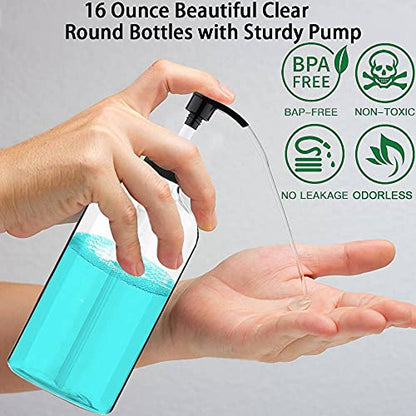 Clear Soap Dispenser with Rust Proof Pump, Waterproof Labels (1 Pack,16.9 Oz), Plastic Hand Soap Dish Soap Dispenser for Kitchen Bathroom - color: Clear 1 Pack