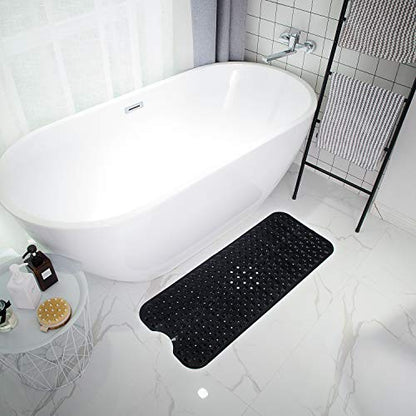 TEESHLY Bathtub Mats for Shower Tub, Extra Long Non-Slip 39 x 16 Inch Bath Mat with Drain Holes and Suction Cups, BathMat for Bathroom with Machine Washable (Opaque Black) - color: Opaque Black