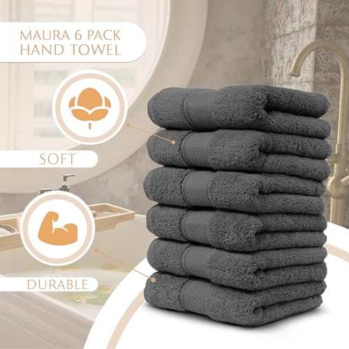 MAURA Grey Hand Towels for Bathroom. Luxury Turkish Cotton Bath Hand Towels Set of 6. Ultra-Soft, Thick & Plush - Space Gray - color: Space Gray, size: Hand Towel (6-Pack)