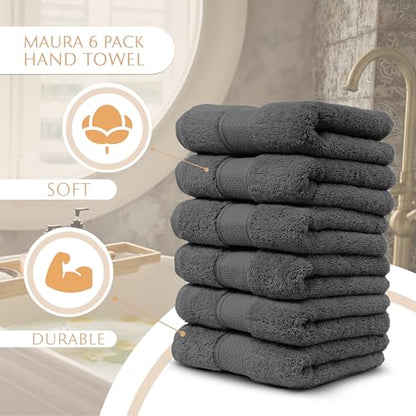 MAURA Grey Hand Towels for Bathroom. Luxury Turkish Cotton Bath Hand Towels Set of 6. Ultra-Soft, Thick & Plush - Space Gray - color: Space Gray, size: Hand Towel (6-Pack)