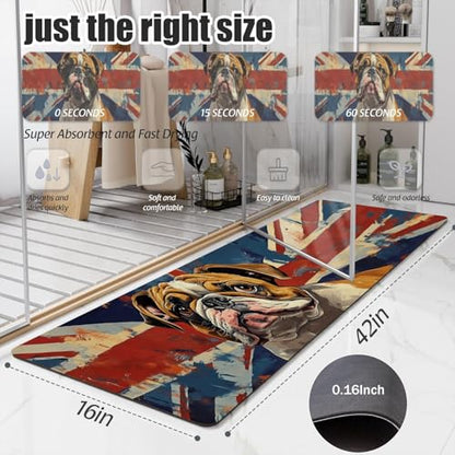 Bathroom Runner Mat Rugs Long,English Bulldog British Flag Creative Diatomite Stone Bath Mat Large Absorbent Diatomaceous Non Slip Fast Dry Bathroom Rugs 16x42in - color: Design05