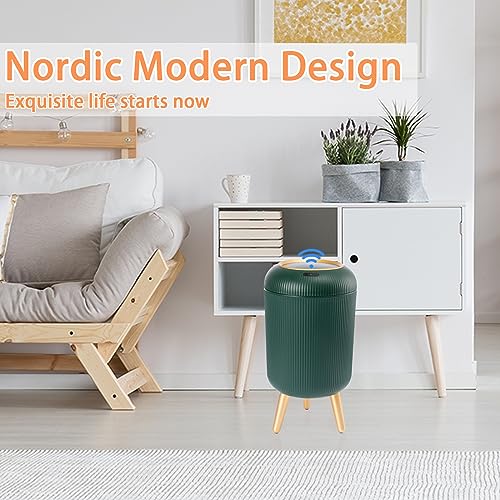 URALFA Motion Sensor Bathroom Trah Can, 3 Gal Automatic Touchless Trash Can | Touchless Sensor Bathroom Garbage Can with Lid, Smart Trash Bin for Bedroom, Office, Restroom, Removable Legs, Green and Gold - color: Green, style: Automatic with Legs