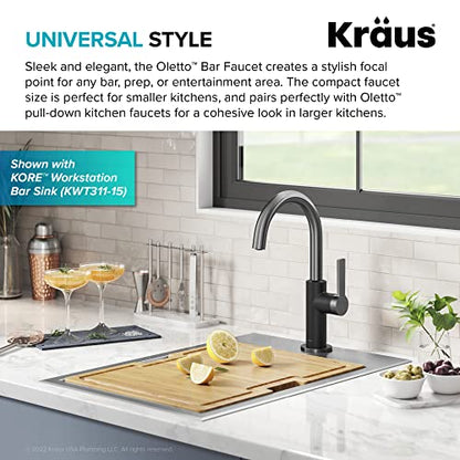Kraus Oletto Single Handle Kitchen Bar Faucet in Matte Black/Spot Free Black Stainless Steel, Kitchen Sink Faucets, KPF-2822MBSFSB - color: Matte Black/Spot Free Black Stainless Steel, style: Bar Faucet