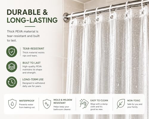 Clear Shower Curtain, 72x72 | Odorless Plastic with Magnets, Washable Long Bathroom Curtain, Premium PEVA Waterproof, Rust-Proof