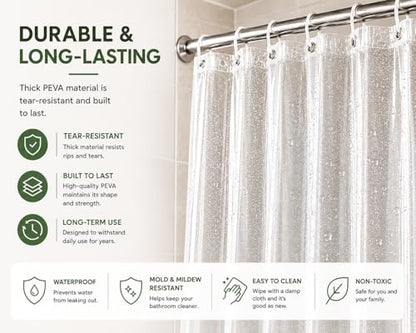 Clear Shower Curtain, 72x72 | Odorless Plastic with Magnets, Washable Long Bathroom Curtain, Premium PEVA Waterproof, Rust-Proof