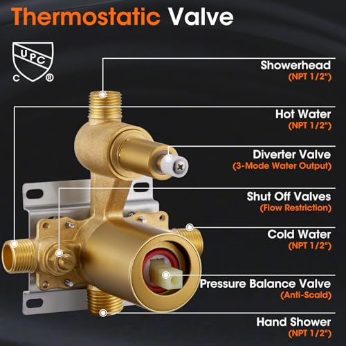 Rainfall Shower System Shower Faucet Set, Luxury, Antique, Brushed Gold | 9 Inch Single Function Shower Head, Pressure Balance Valve, Wall Mounted, Bathroom, Shower Trim Kit - color: Brushed Gold, style: With Handheld