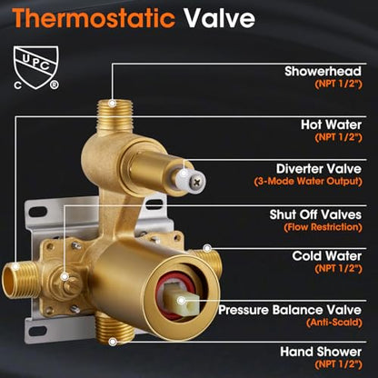 Rainfall Shower System Shower Faucet Set, Luxury, Antique, Brushed Gold | 9 Inch Single Function Shower Head, Pressure Balance Valve, Wall Mounted, Bathroom, Shower Trim Kit - color: Brushed Gold, style: With Handheld