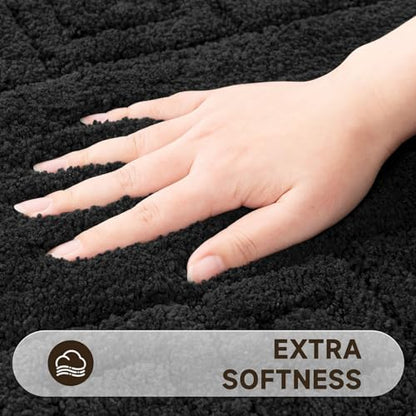 Pauwer Bathroom Rugs Sets 3 Piece, Plush Absorbent Bath Rug, Black | Microfiber Bath Mat Set, Non Slip Washable, Quick Dry Floor Carprt, Soft U Shaped Toilet Mats For Bathroom Shower Sink - color: Black