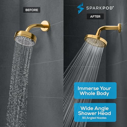 SparkPod Rain Shower Head, 6 Inch Round, Egyptian Gold Finish | High Pressure Shower Heads, 90 Nozzles, Adjustable Showerhead, No Tools Needed, Universal Connection - color: Egyptian Gold, style: 6 Inch Round