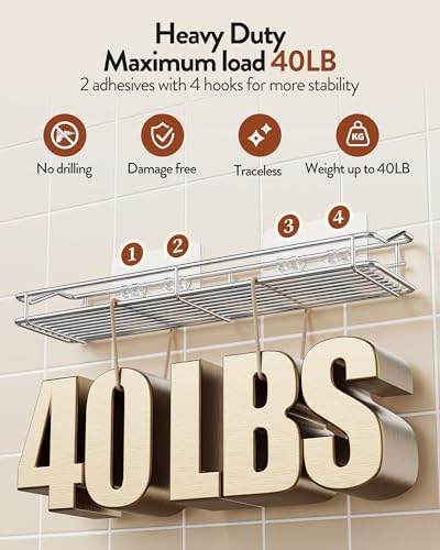 Orimade Bathroom Shelf Organizer Shower Caddy Storage Kitchen Rack with Traceless Transparent Adhesive No Drilling SUS304 Stainless Steel, 15.75 inch, Silver - color: Silver
