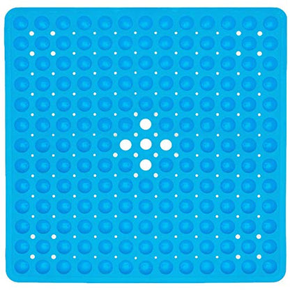 ENKOSI Non-Slip Square Shower Mat 21 x 21 inch – Anti-Slip PVC Bath Mat for Inside Shower Stalls – Durable Shower Floor Mat with Suction Cups and Drain Holes (21x21 Clear Blue) - color: Clear Blue