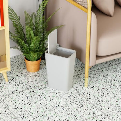 Yieach 12L Slim Bathroom Trash Can with Lid,3.17 Gallon Pet/Dog Proof Kitchen Trash Can,Rectangle Thin Garbage Can,Covered Waste Basket,Narrow Small Plastic Trashcan for Room,Bedroom,Office,Grey 3PCS - color: Gray, size: 12L - 3 PACK