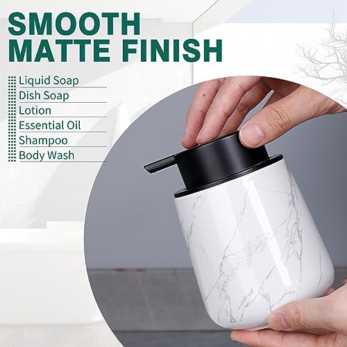 BosilunLife Ceramic Soap Dispenser - Dish Soap Dispenser for Bathroom 12Oz | Refillable Liquid Hand Wash Dispenser for Essential Oil, Lotion Soap, Marble - color: Marble