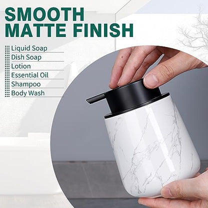 BosilunLife Ceramic Soap Dispenser - Dish Soap Dispenser for Bathroom 12Oz | Refillable Liquid Hand Wash Dispenser for Essential Oil, Lotion Soap, Marble - color: Marble