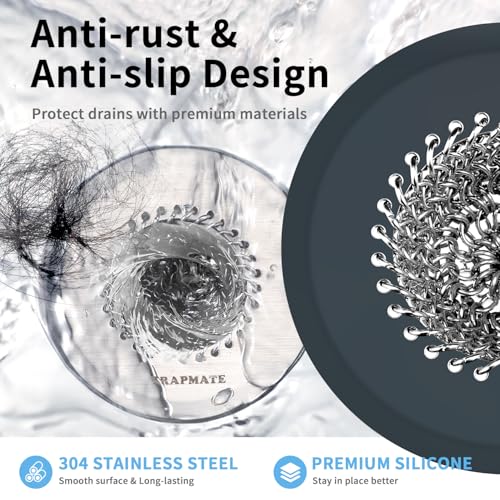 TRAPMATE Shower Drain Hair Catcher, 2.8" Bathtub Stopper Drain Strainer Kit | Easy Clean, Anti-Clogging, Fast Drainage, Anti-Slip, Reversible, No Rust, For Bathtub & Shower Drains, Small Size, Patented - color: Silver & Gray