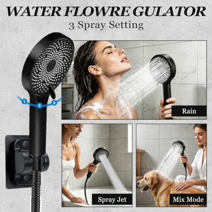 Shower Head,10”Rain Shower Head with Handheld Spray Combo with 11'' Angle Adjustable Extension Arm/Flow Regulator/Shower System,High Pressure Rainfall Shower Head Clean Bathroom,Matt Black - color: Black, size: 10 Inch