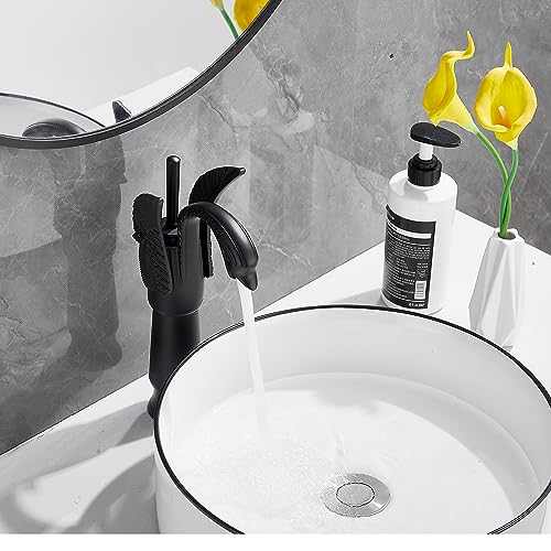 Matte Black Swan Shape Single Handle 1Hole Bathroom Vessel Sink Faucet Deck Mount Lavatory Sink Faucet - color: Matte Black, size: Tall