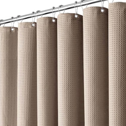 Inhousolu Fabric Shower Curtain, Waffle Weave 230 GSM Polyester, Weighted Hem, Metal Hooks Included, Water Repellent Washable, 72 x 72 Inch, Beige - color: Beige, size: 72"W x 72"L (Pack of 1)
