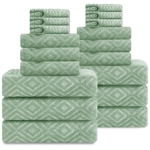 Smuge 18-Piece Bath Towel Set, Include 6 Bath Towel Sheets, 6 Hand Towels and 6 Washcloths - Highly Absorbent Quick Dry 100% Microfiber,Ultra Soft Bathroom Towel Set (Light Green) - color: Light Green, size: 18 Pcs Bath Towel Set