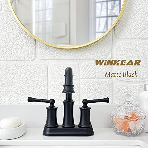 Roman Bathroom Sink Faucet Deck Mount or Wall Mount Installation Pop-up Drain Assembly with Overflow Deck Plate and Water Supply Lines Included (2 Hole Deck Mount, Matte Black) - color: Matte Black, style: 2 Hole Deck Mount