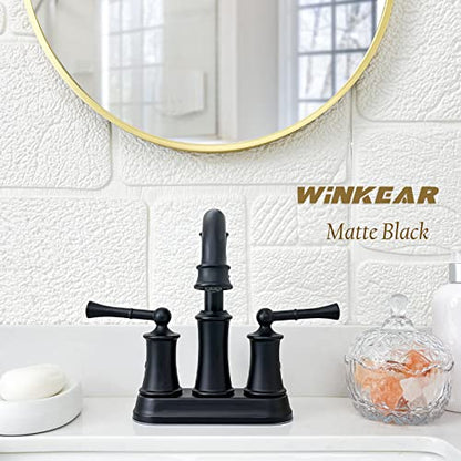 Roman Bathroom Sink Faucet Deck Mount or Wall Mount Installation Pop-up Drain Assembly with Overflow Deck Plate and Water Supply Lines Included (2 Hole Deck Mount, Matte Black) - color: Matte Black, style: 2 Hole Deck Mount