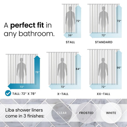 LiBa Shower Curtain PEVA 8G, 72x78 Inch Waterproof Clear | Non-Toxic shower liner, waterproof plastic shower curtain, rust-proof grommets, weighted magnets, bathroom accessories - color: 8g Peva - Clear, size: 72"W x 78"L (Pack of 1)