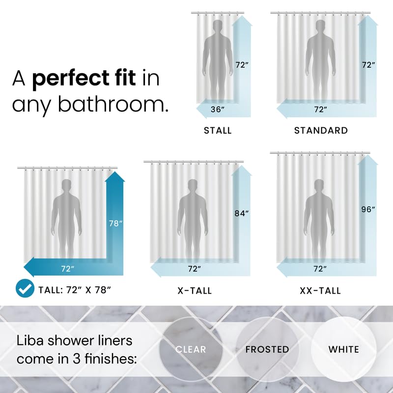 LiBa Shower Curtain PEVA 8G, 72x78 Inch Waterproof White | Non-Toxic shower liner, waterproof plastic shower curtain, rust-proof grommets, weighted magnets, bathroom accessories - color: 8g Peva - White, size: 72"W x 78"L (Pack of 1)